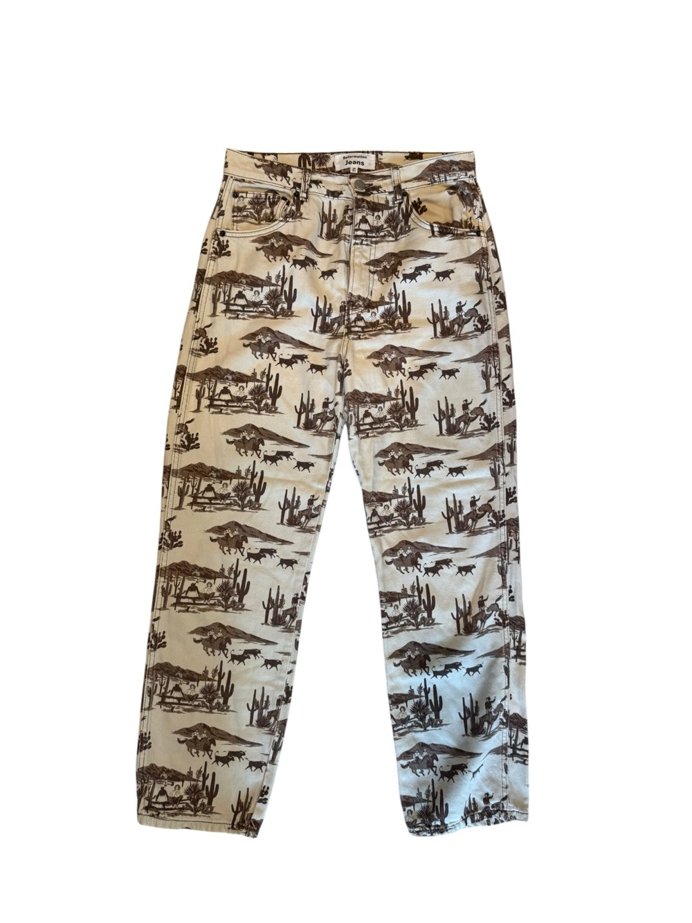 Reformation Sonora Desert Sand Western Cowboy High Rise Straight Jeans, Size 28 - Picture 6 of 6